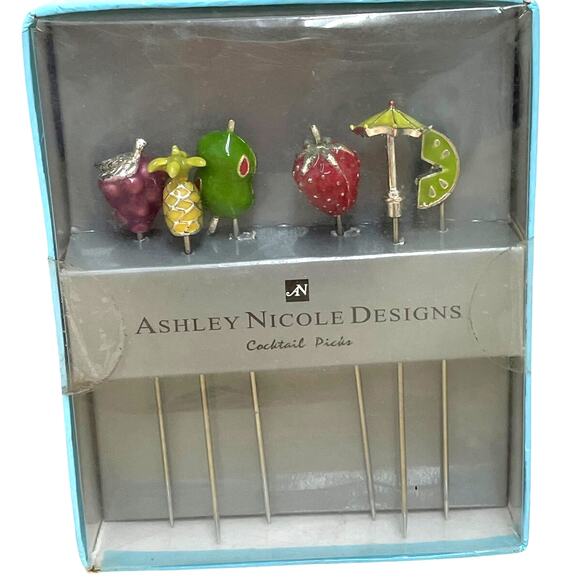 Ashley Nicole Designs Cocktail Picks Fruits Set of 6 New in Box Sealed - Picture 1 of 7